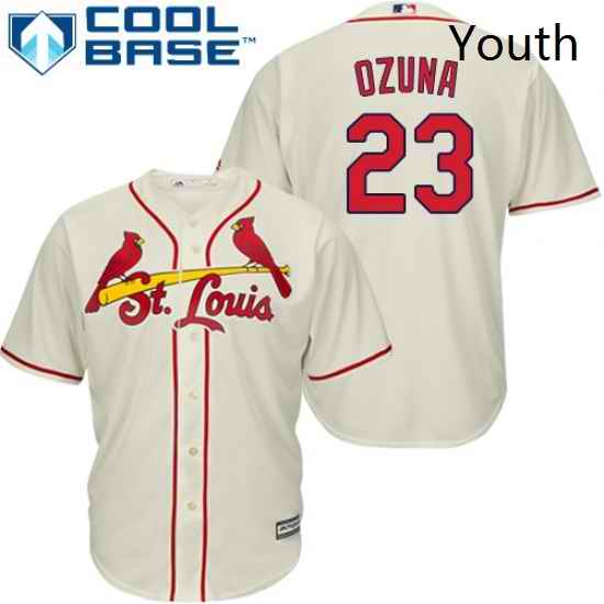 Youth Majestic St Louis Cardinals 23 Marcell Ozuna Authentic Cream Alternate Cool Base MLB Jersey